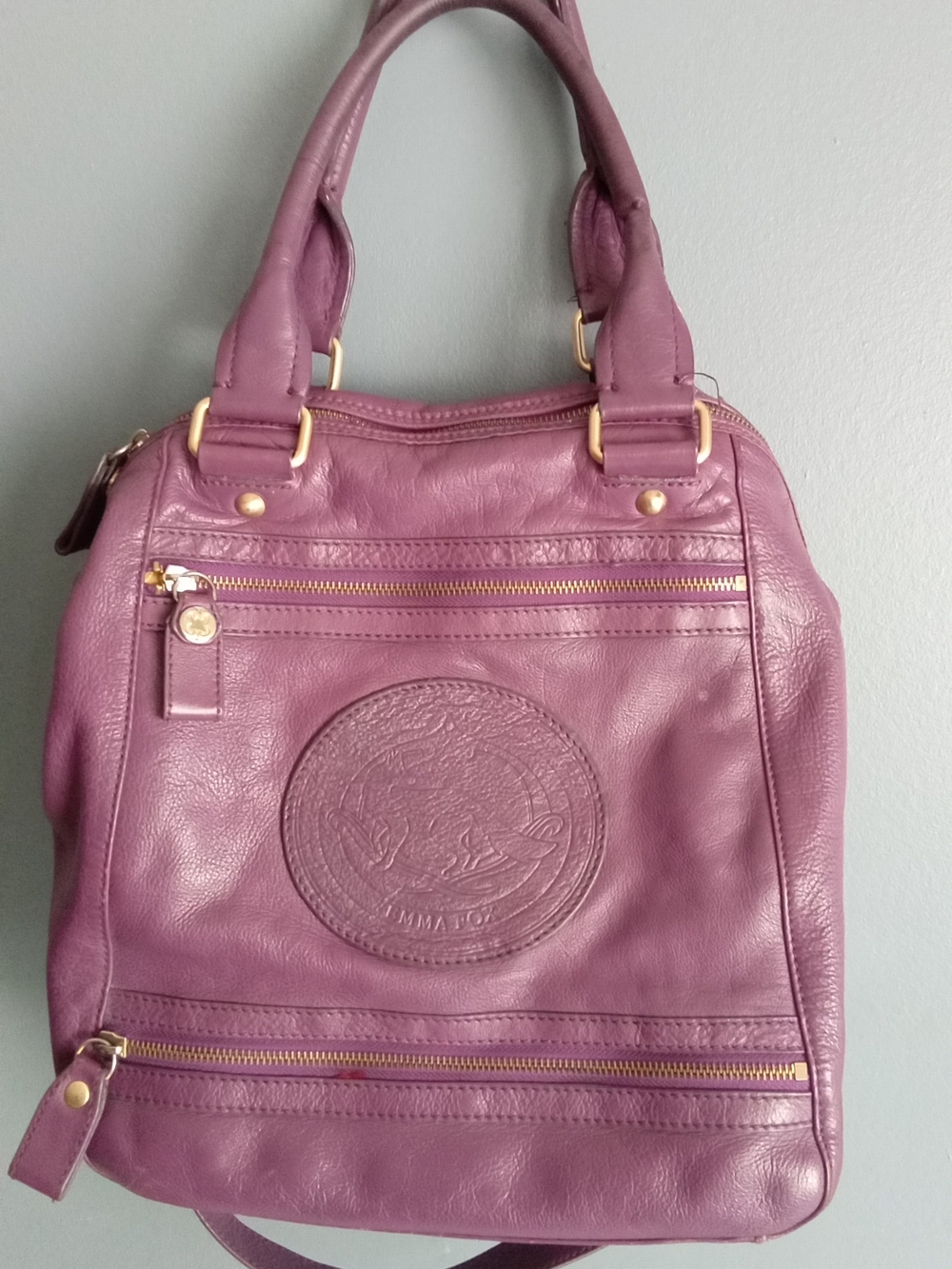 Emma‎ Fox Purple Pebbled Leather Convertible Satchel Shoulder Bag Gold Hardware